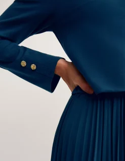Penny Long Sleeve Pleated Midi Dress Teal