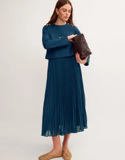 Penny Long Sleeve Pleated Midi Dress Teal