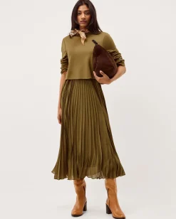 Penny Pleated Midi Dress Green