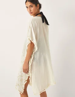 Penny Tassel Embroidered Kaftan Ivory