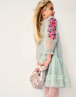 Peony Embroidered Tulle Party Dress Green