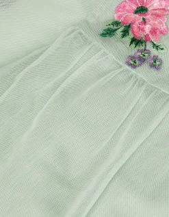 Peony Embroidered Tulle Party Dress Green