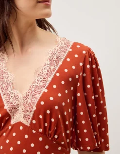 Peri Polka Dot Jersey Midi Dress Orange