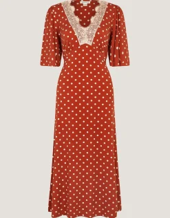 Peri Polka Dot Jersey Midi Dress Orange