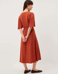 Peri Polka Dot Jersey Midi Dress Orange