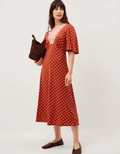 Peri Polka Dot Jersey Midi Dress Orange