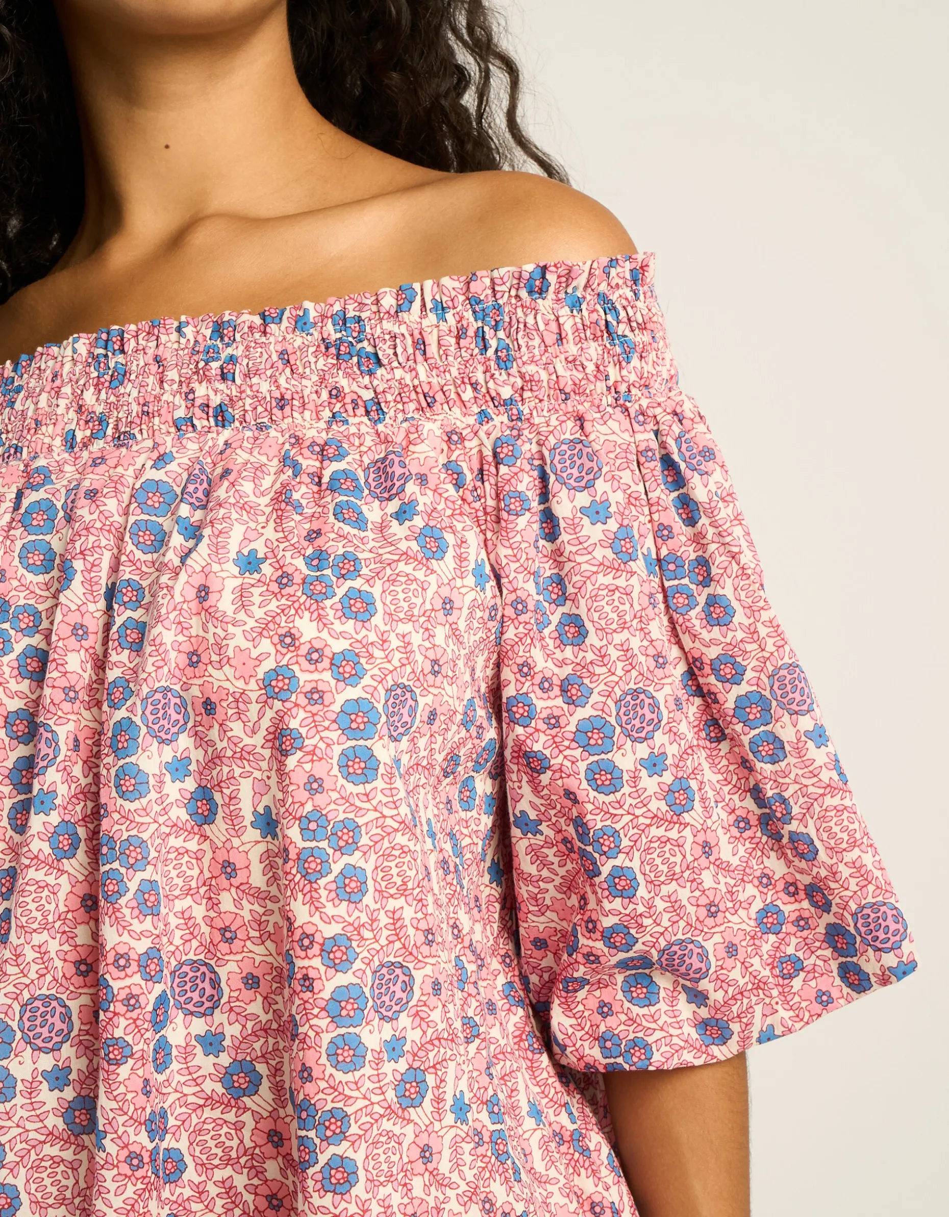 Petite Mendigote Fannie Off-The-Shoulder Floral Mini Dress Pink