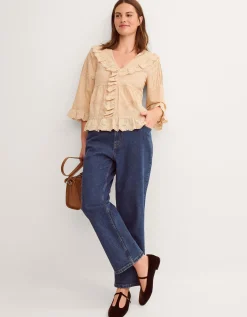 Petra Embroidered Ruffle Blouse Camel