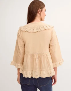 Petra Embroidered Ruffle Blouse Camel