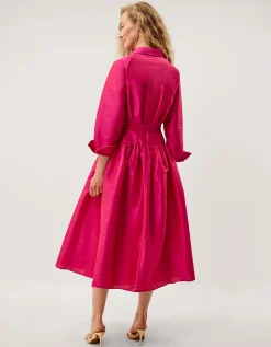 Poppy Belted Midi Shirt Dress Pink