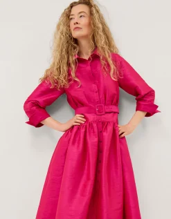 Poppy Belted Midi Shirt Dress Pink