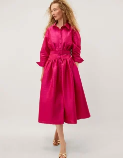 Poppy Belted Midi Shirt Dress Pink