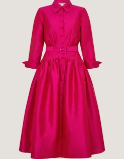 Poppy Belted Midi Shirt Dress Pink