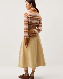Poppy Buckle Pleated Midi Skirt Natural