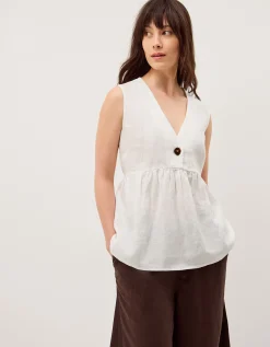Posey Sleeveless Linen Top White