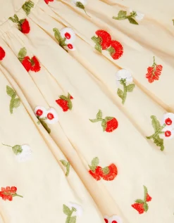 Puff Sleeve Floral Embroidered Dress Ivory