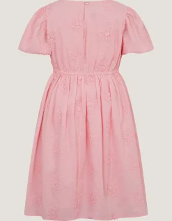 Puff Sleeve Floral Embroidered Dress Pink