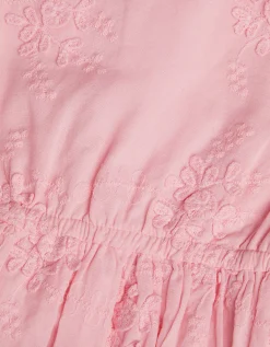 Puff Sleeve Floral Embroidered Dress Pink