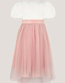 Puff Sleeve Satin Tulle Dress Pink