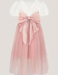 Puff Sleeve Satin Tulle Dress Pink