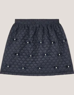 Quilted Embellished Bow Skirt Blue