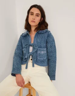 Quinn Tie Quilted Jersey Jacket Blue