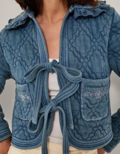 Quinn Tie Quilted Jersey Jacket Blue