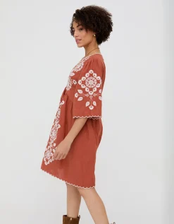 Raffya Arabella Embroidered Mini Dress Orange