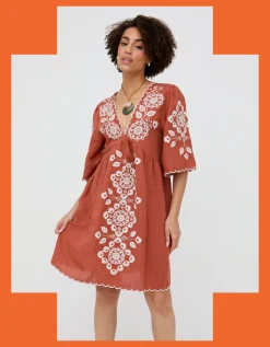 Raffya Arabella Embroidered Mini Dress Orange
