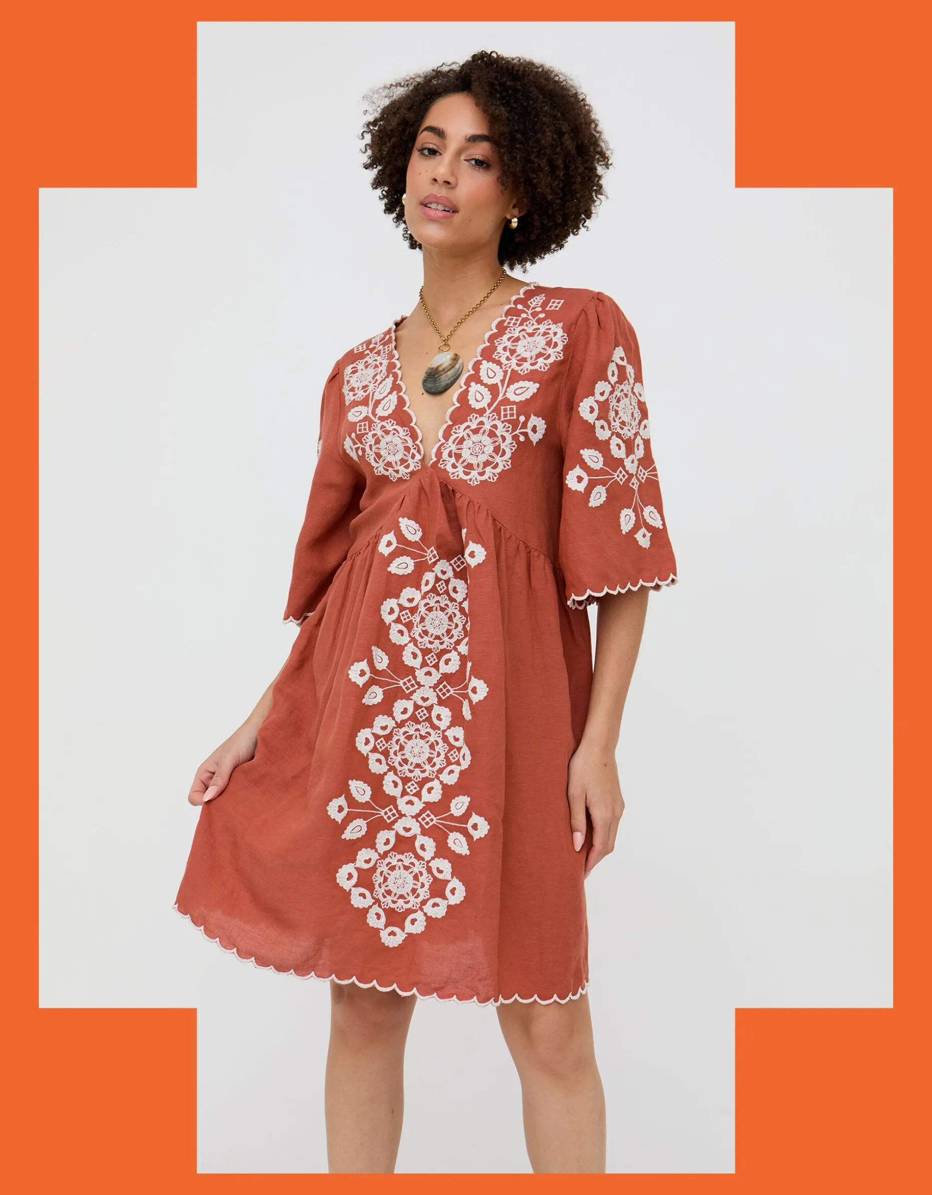 Raffya Arabella Embroidered Mini Dress Orange