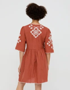 Raffya Arabella Embroidered Mini Dress Orange