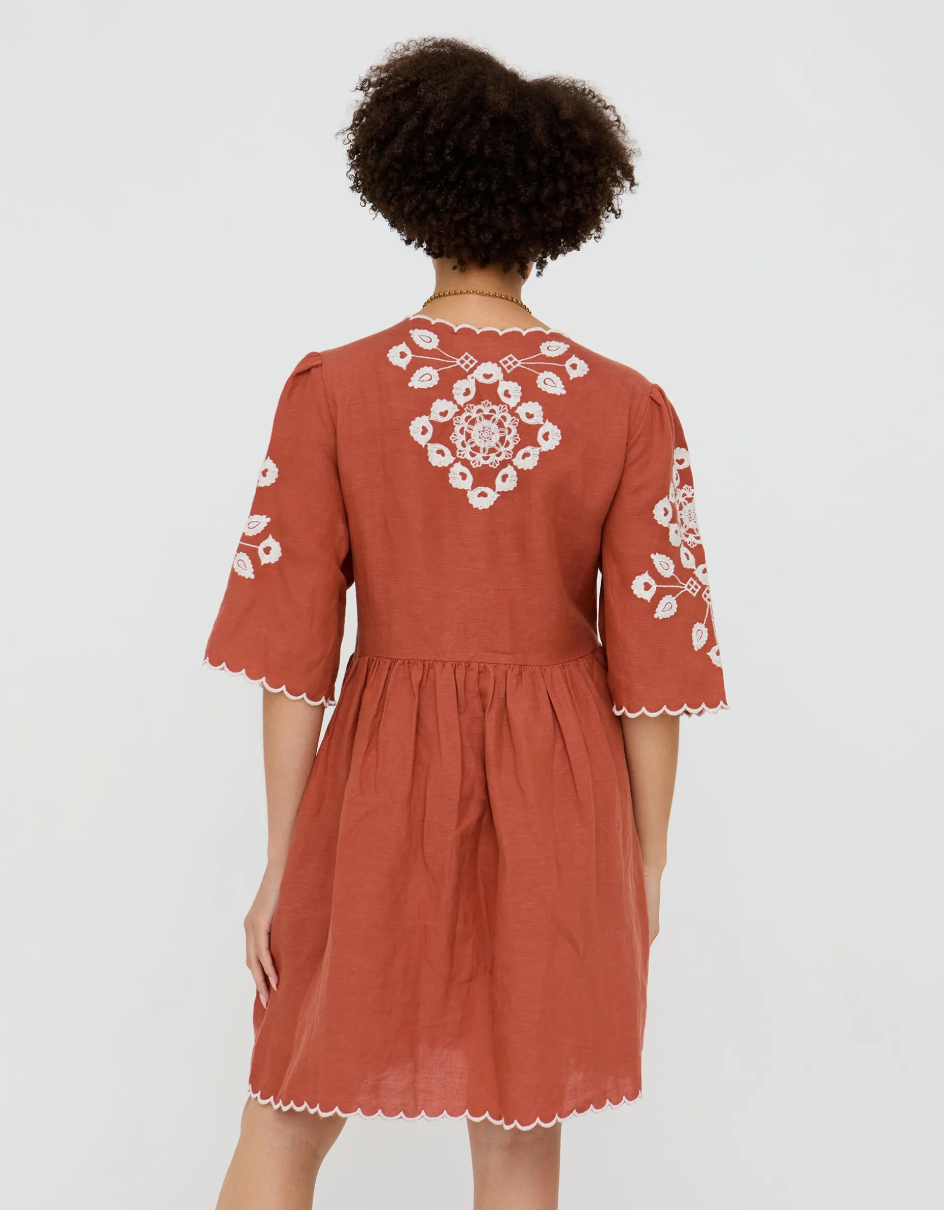 Raffya Arabella Embroidered Mini Dress Orange