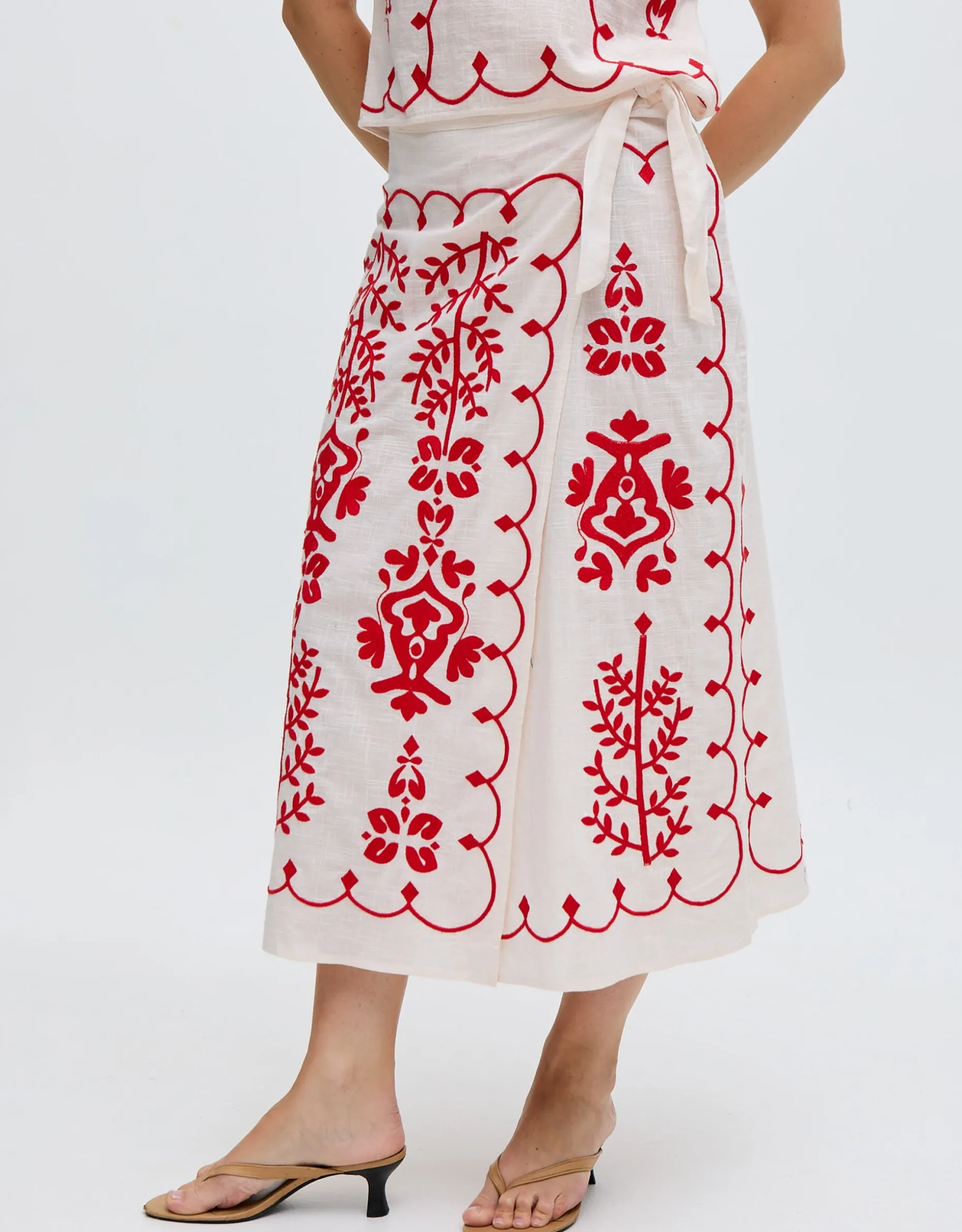 Raffya Freya Embroidered Midi Wrap Skirt Multi