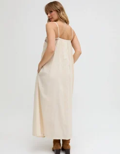 Raffya Sapphire Strappy Embroidered Maxi Dress White