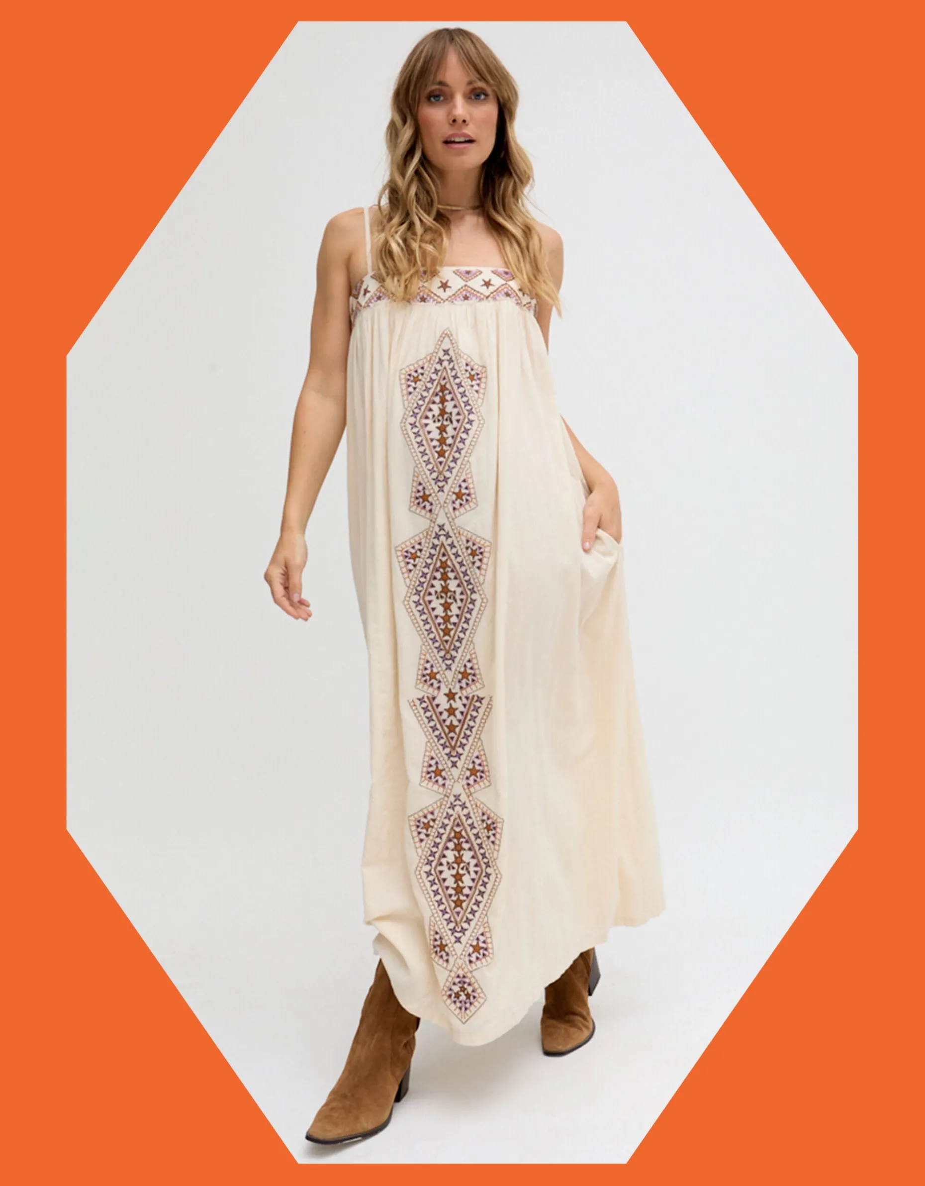 Raffya Sapphire Strappy Embroidered Maxi Dress White