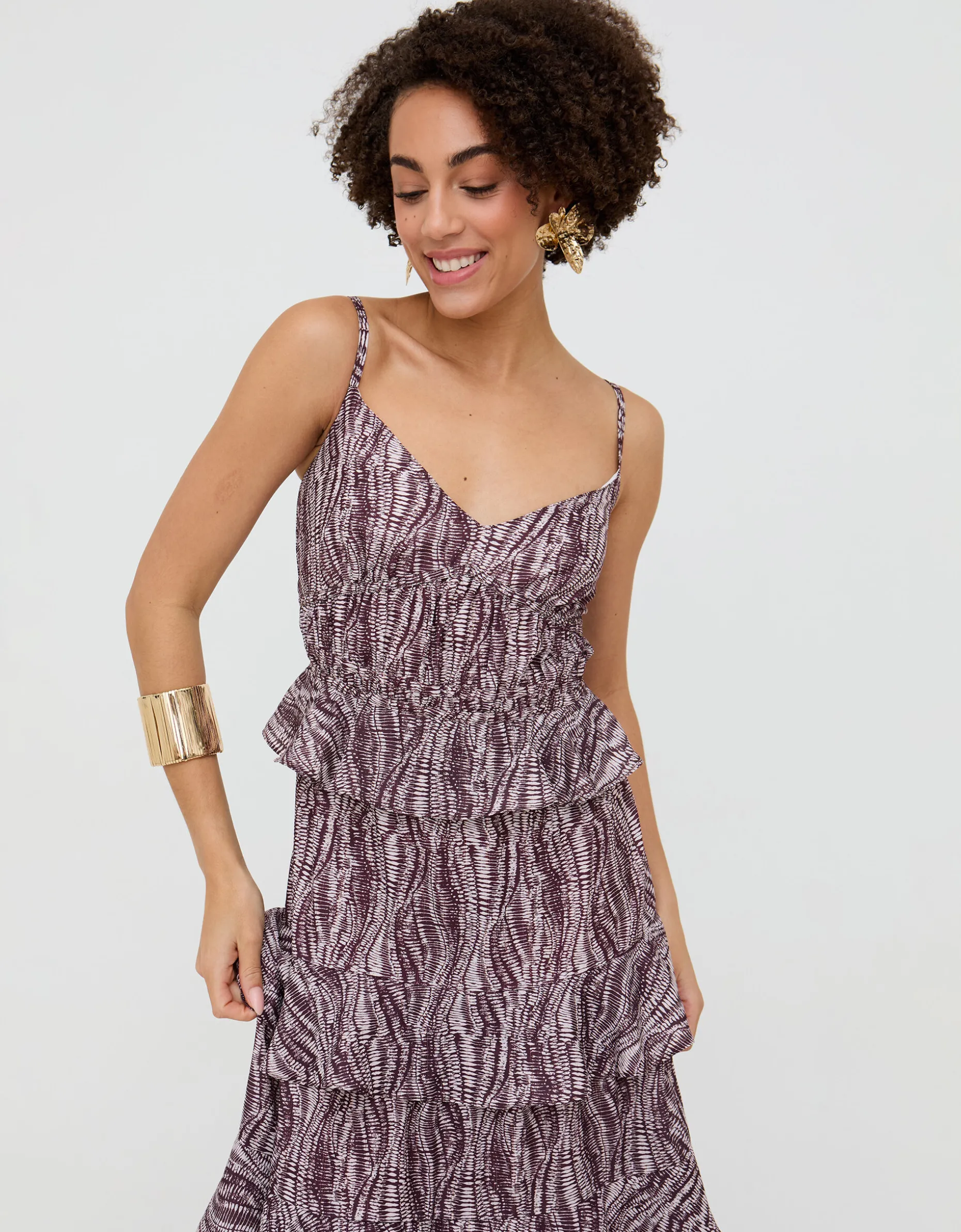 Raffya Tangiers Print Ruffle Maxi Dress Red