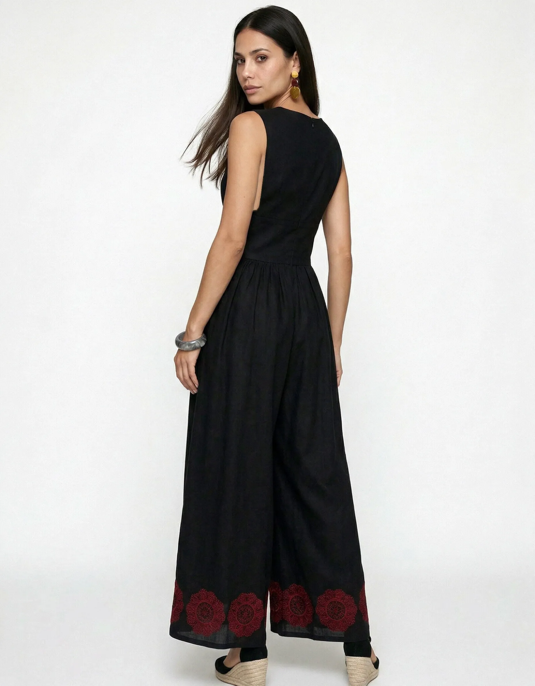 Raffya Vanessa Embroidered Wide Leg Jumpsuit Black