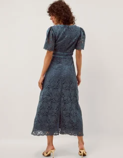 Regina Short Sleeve Lace Midi Dress Blue