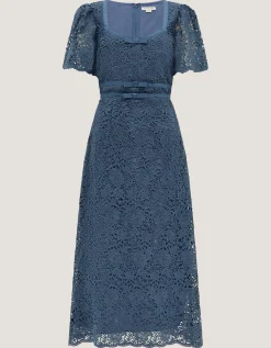 Regina Short Sleeve Lace Midi Dress Blue