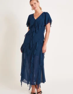Renata Ruffle Maxi Dress Blue