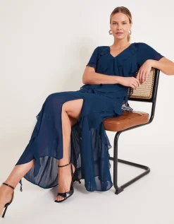 Renata Ruffle Maxi Dress Blue