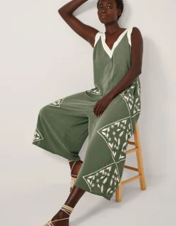 Rhea Embroidered Culotte Romper Green