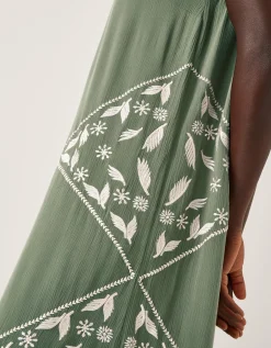 Rhea Embroidered Culotte Romper Green