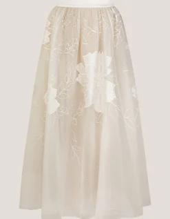 Rhea Floral Embroidered Mesh Wedding Skirt Ivory