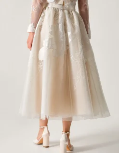 Rhea Floral Embroidered Mesh Wedding Skirt Ivory