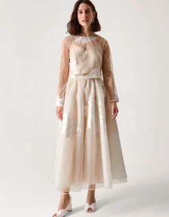 Rhea Floral Embroidered Mesh Wedding Top Ivory