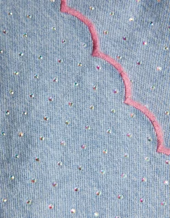 Rhinestone Scallop Denim Skort Blue
