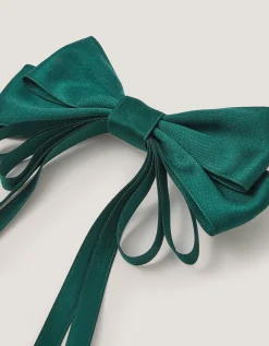 Ribbon Bow School Hair Clip Green