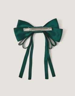 Ribbon Bow School Hair Clip Green