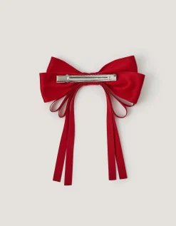 Ribbon Bow School Hair Clip Red